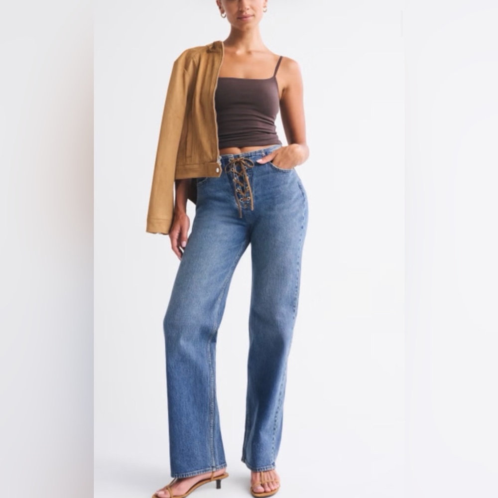 Abercrombie & Fitch Curve Love High Rise 90s Relaxed Lace Jean 25 Long New